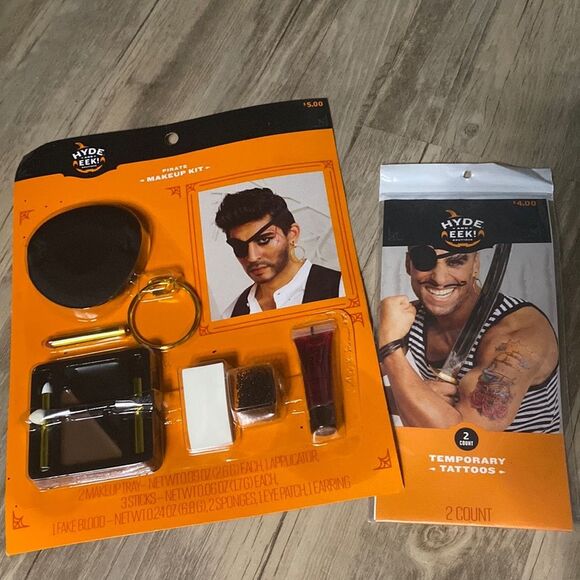 NEW Pirate halloween costume makeup & temporary tattoos Adult use - Picture 1 of 4